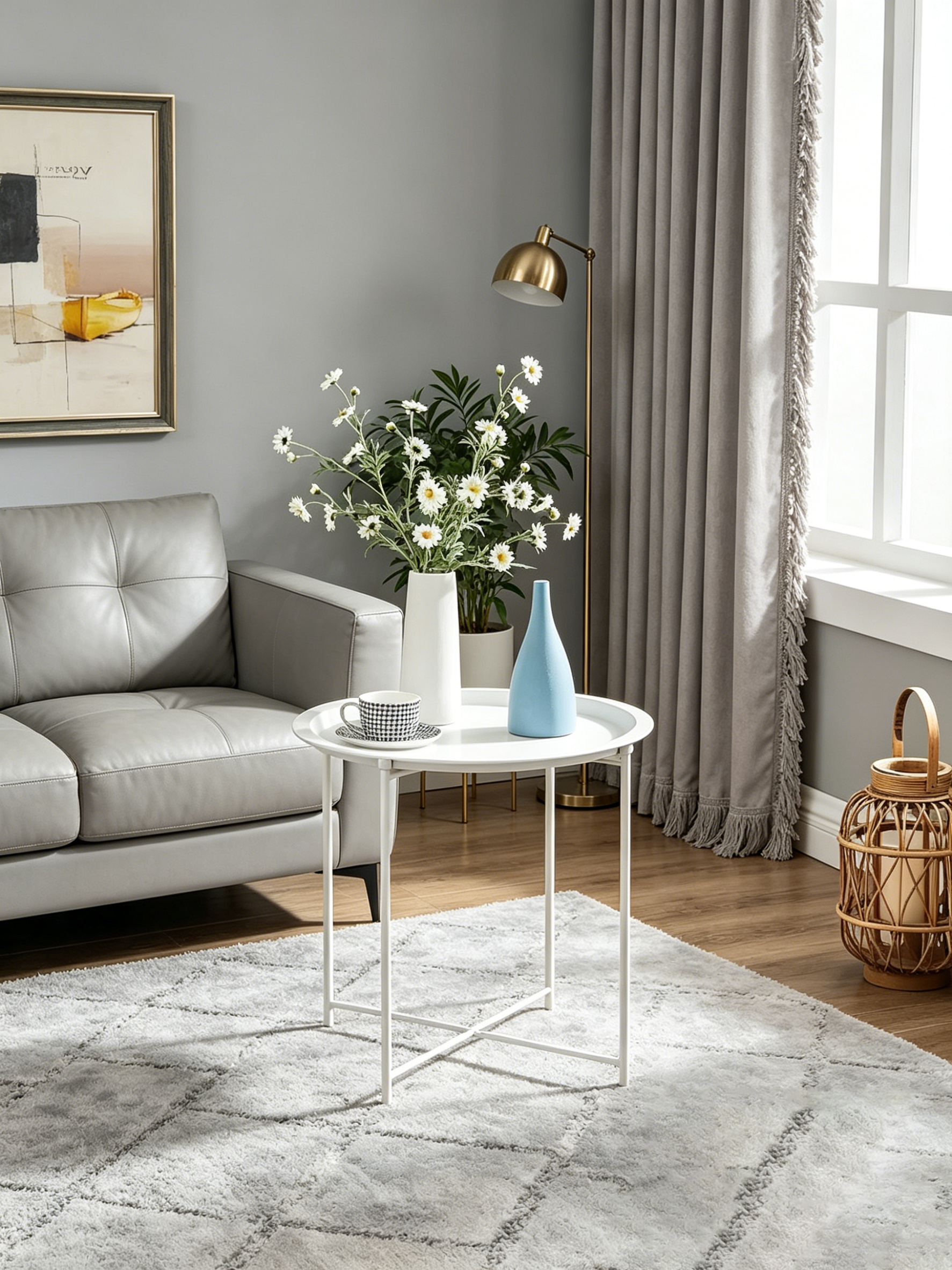 Table d'appoint/de chevet, pliable ronde en métal, antirouille et étanche, pour l'extérieur, le salon, la chambre à coucher