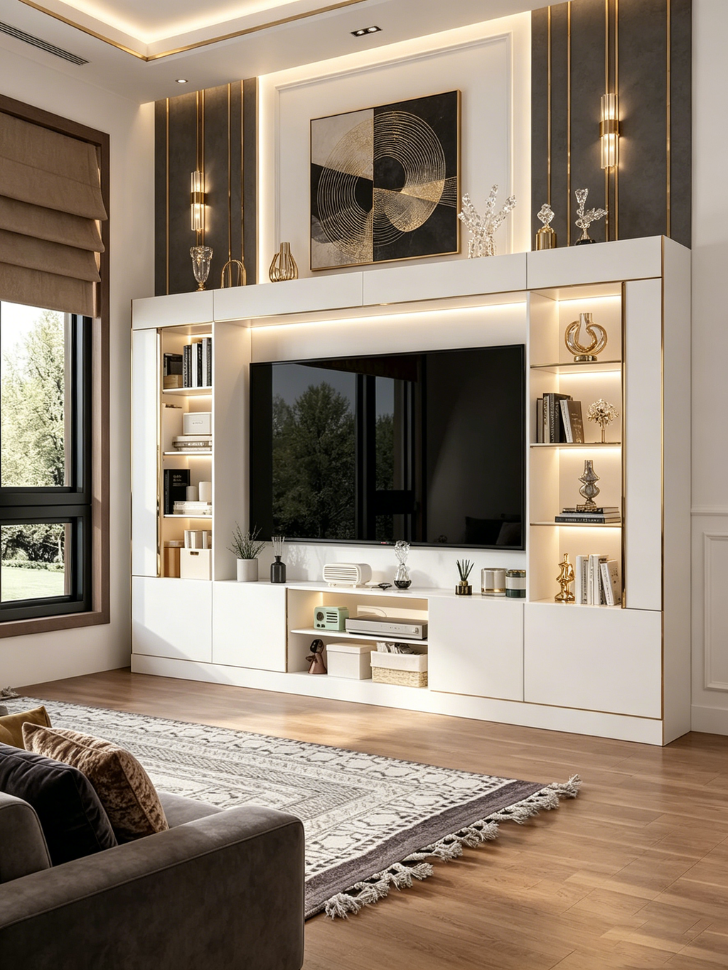 Meuble TV mural polyvalent éclairage LED - Convient aux téléviseurs jusqu'à 75 pouces