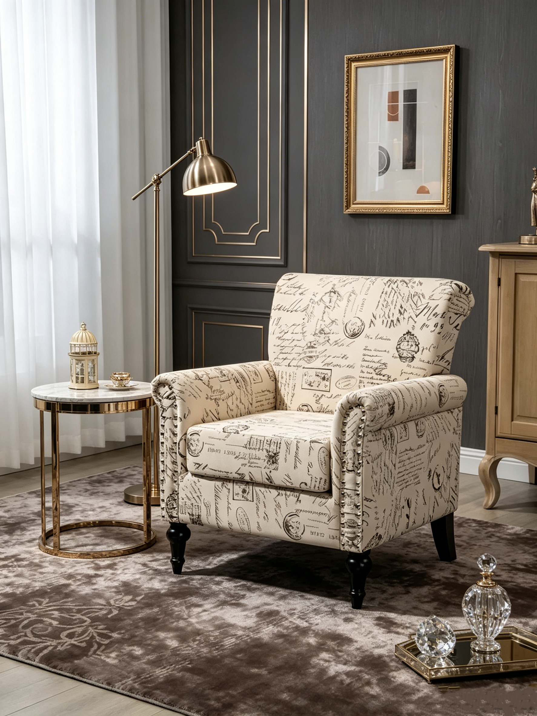 Fauteuil d'appoint Mid-Century Modern Rembourré, Fauteuil de Salon, Canapé Simple pour Salon