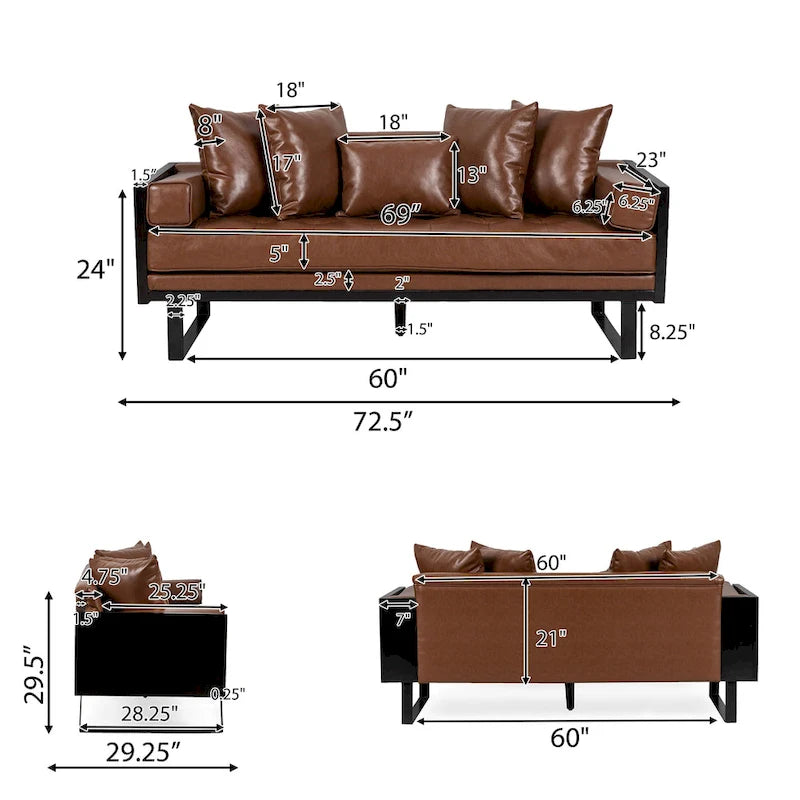 Causeuse surdimensionnée en similicuir avec coussins décoratifs