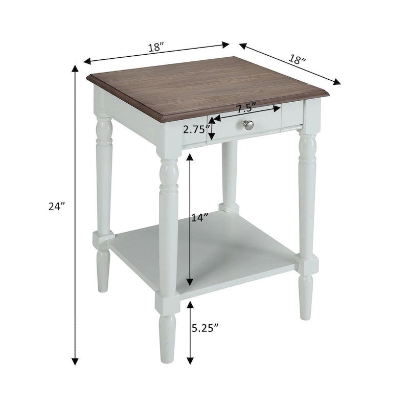 Table d'appoint 1 tiroir avec étagère, style campagne française