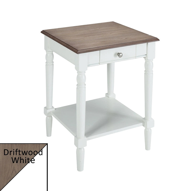 Table d'appoint 1 tiroir avec étagère, style campagne française