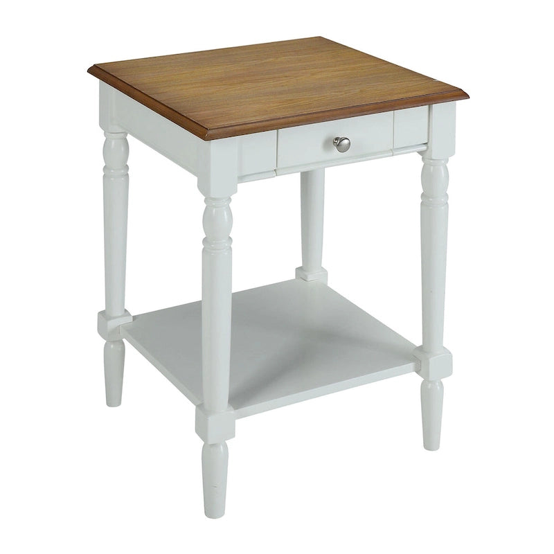 Table d'appoint 1 tiroir avec étagère, style campagne française