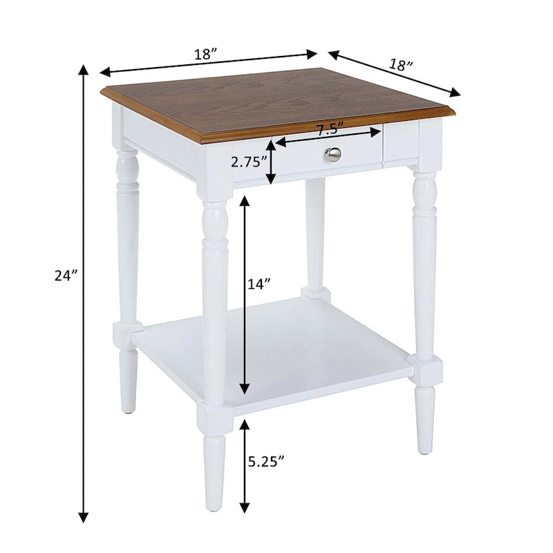 Table d'appoint 1 tiroir avec étagère, style campagne française