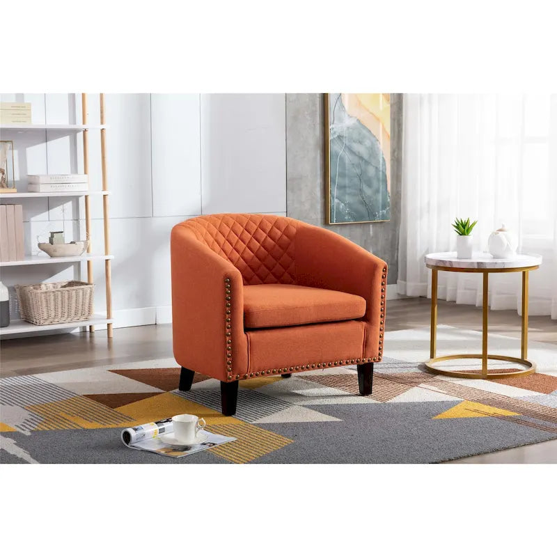 Fauteuil d'appoint avec clous décoratifs et pieds en bois massif pour salon