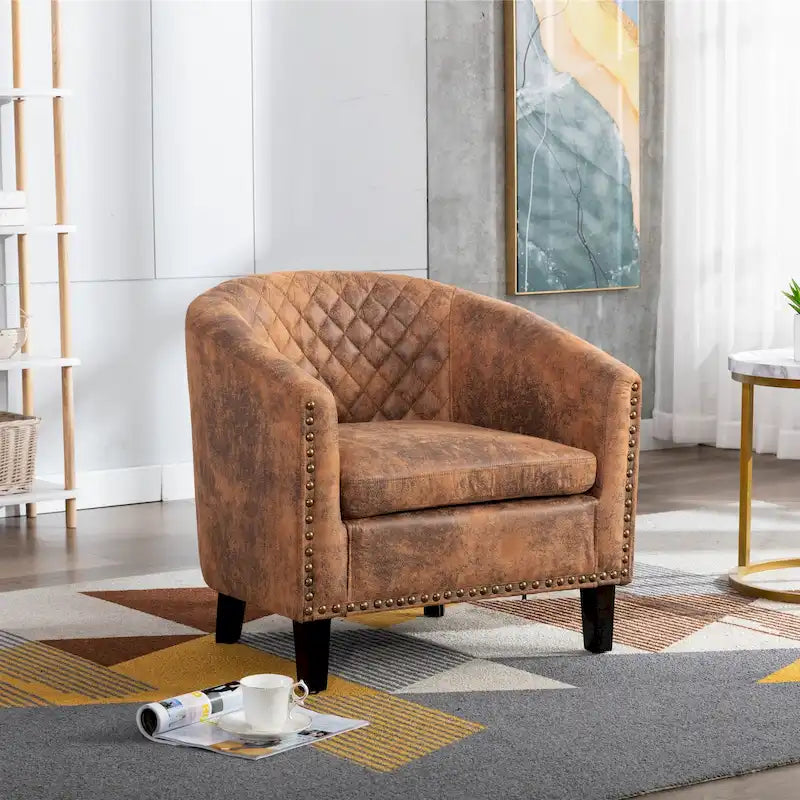 Fauteuil d'appoint avec clous décoratifs et pieds en bois massif pour salon
