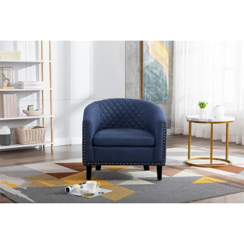 Fauteuil d'appoint avec clous décoratifs et pieds en bois massif pour salon