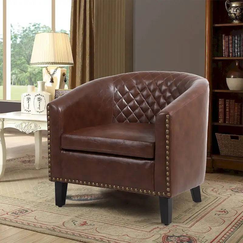 Fauteuil d'appoint avec clous décoratifs et pieds en bois massif pour salon