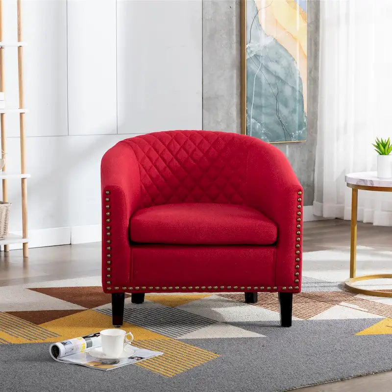 Fauteuil d'appoint avec clous décoratifs et pieds en bois massif pour salon