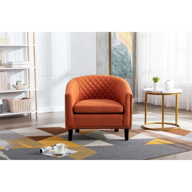 Fauteuil d'appoint avec clous décoratifs et pieds en bois massif pour salon