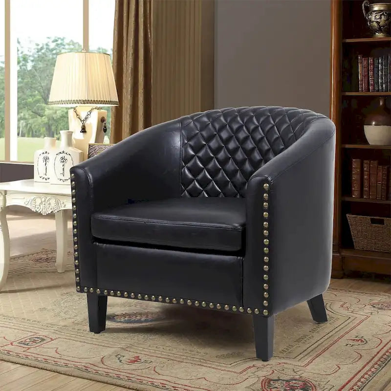 Fauteuil d'appoint avec clous décoratifs et pieds en bois massif pour salon
