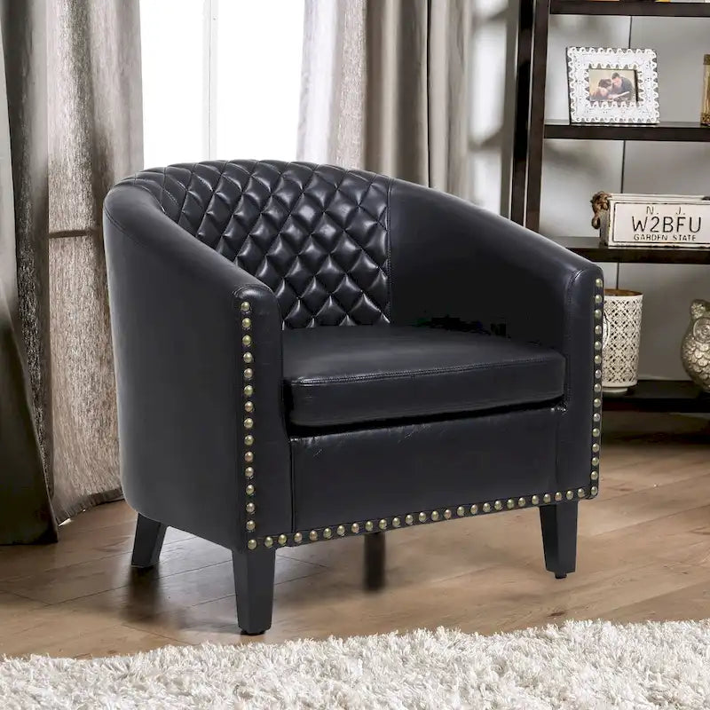 Fauteuil d'appoint avec clous décoratifs et pieds en bois massif pour salon
