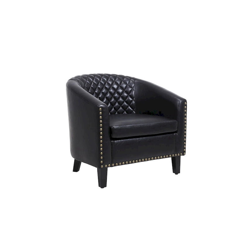 Fauteuil d'appoint avec clous décoratifs et pieds en bois massif pour salon