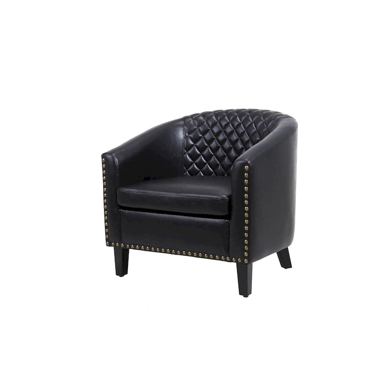 Fauteuil d'appoint avec clous décoratifs et pieds en bois massif pour salon