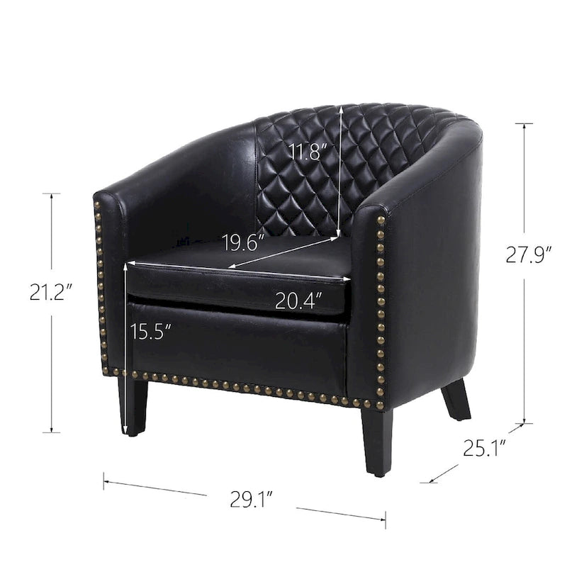 Fauteuil d'appoint avec clous décoratifs et pieds en bois massif pour salon
