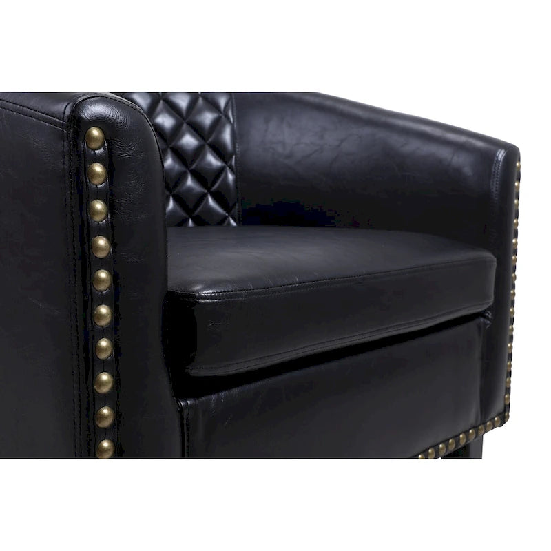 Fauteuil d'appoint avec clous décoratifs et pieds en bois massif pour salon
