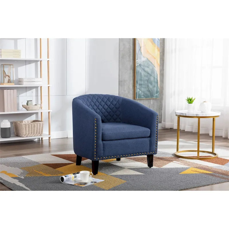Fauteuil d'appoint avec clous décoratifs et pieds en bois massif pour salon