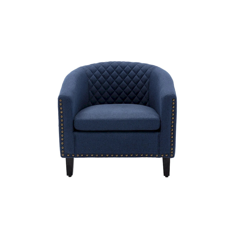 Fauteuil d'appoint avec clous décoratifs et pieds en bois massif pour salon