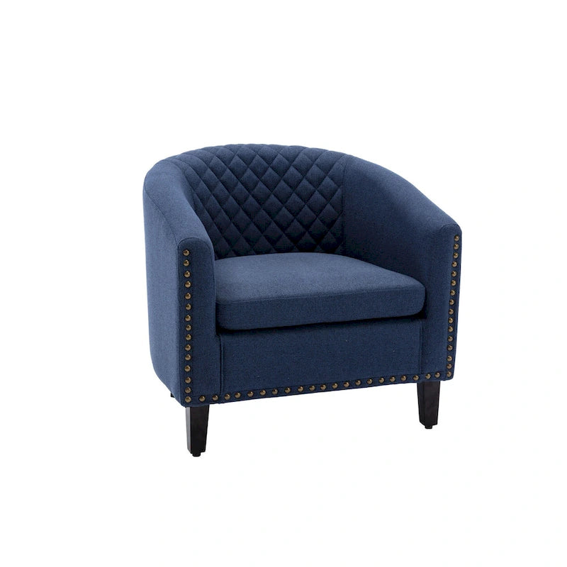 Fauteuil d'appoint avec clous décoratifs et pieds en bois massif pour salon