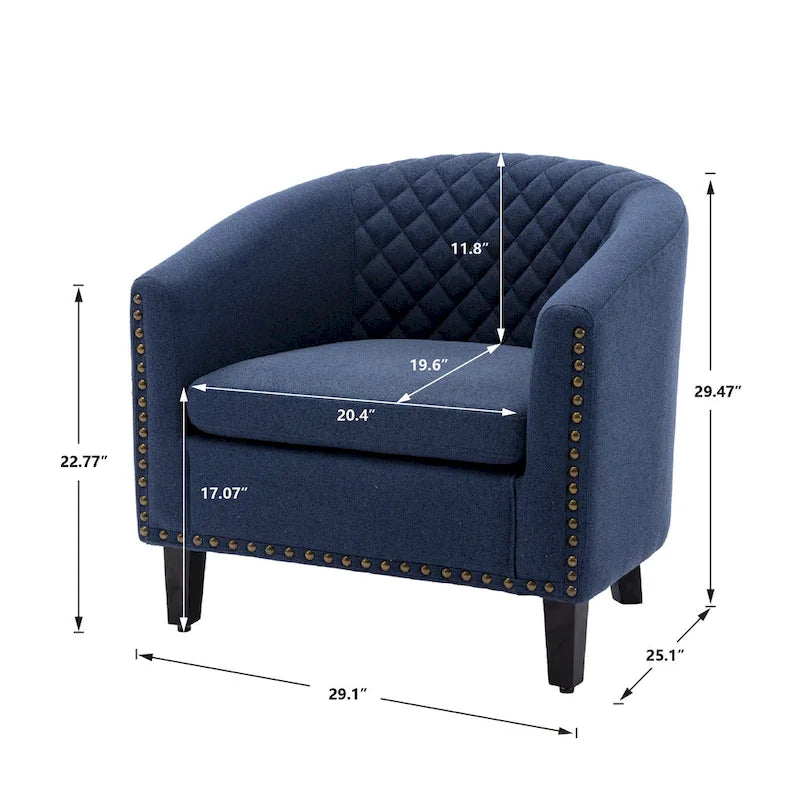 Fauteuil d'appoint avec clous décoratifs et pieds en bois massif pour salon