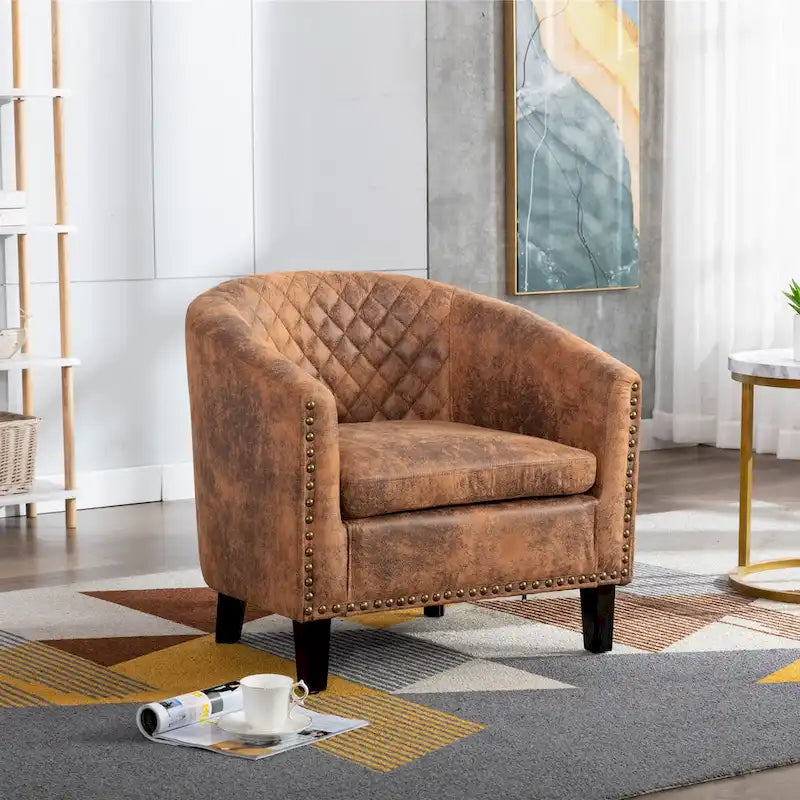 Fauteuil d'appoint avec clous décoratifs et pieds en bois massif pour salon