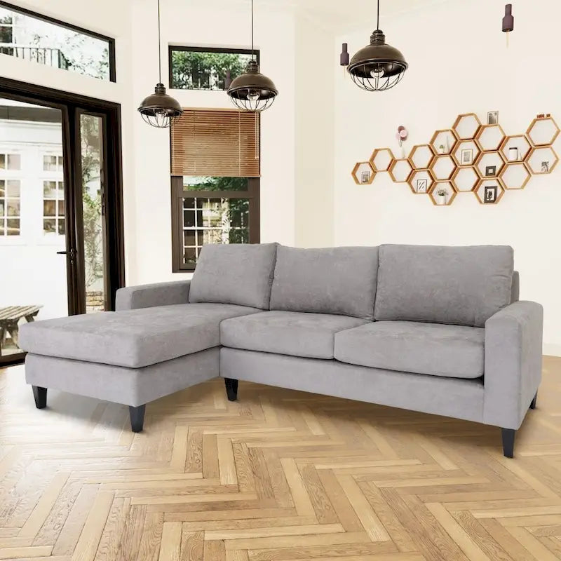 Canapé d'angle contemporain en polyester et nylon, structure en bois massif, rembourré