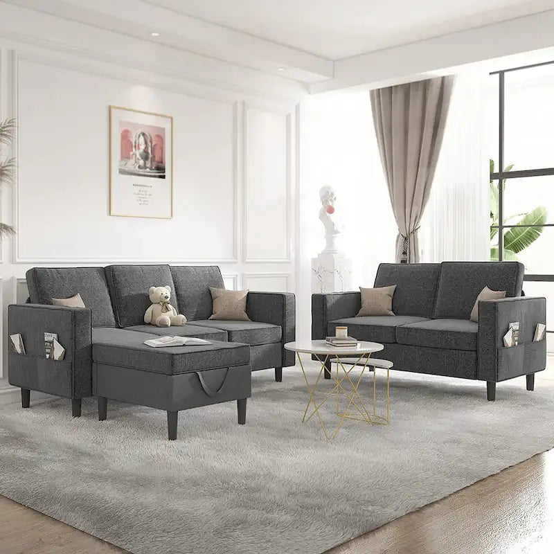 Mixoy Convertible Sectional Sofa Couches,3-Seater with Loveseat,Ottoman