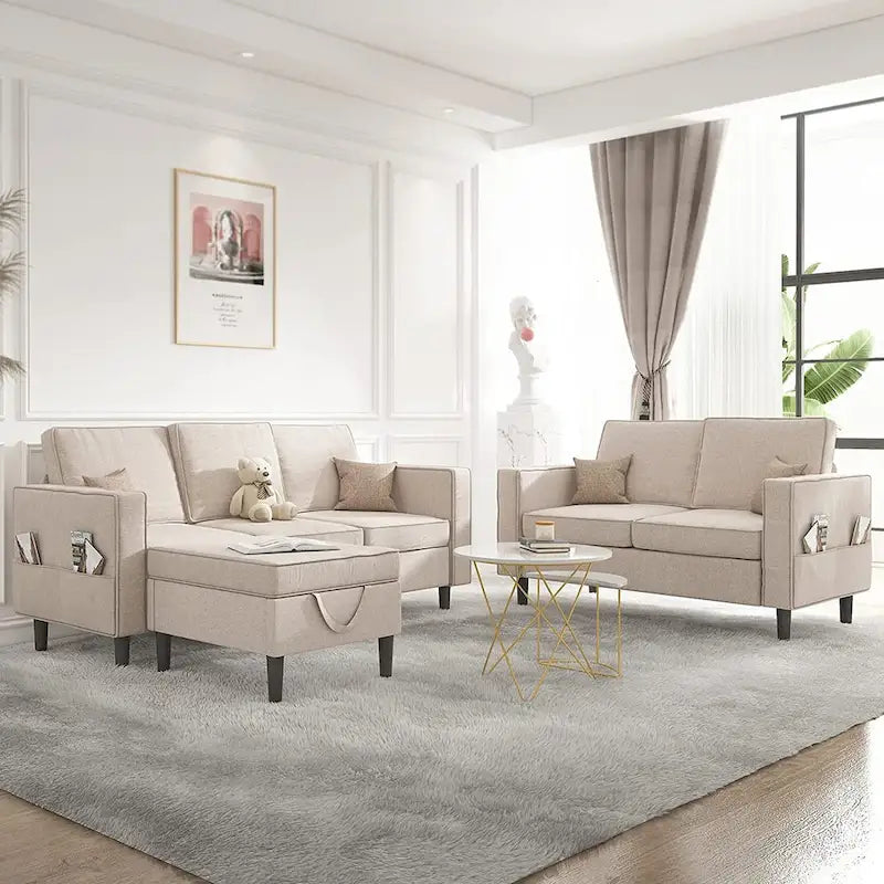 Canapé convertible, 3 places avec méridienne, ottoman