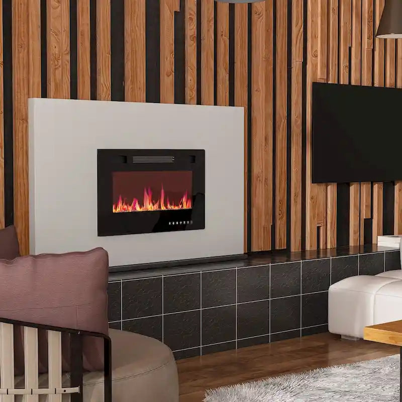 Meuble TV et cheminée luxueux avec foyer à LED intégré