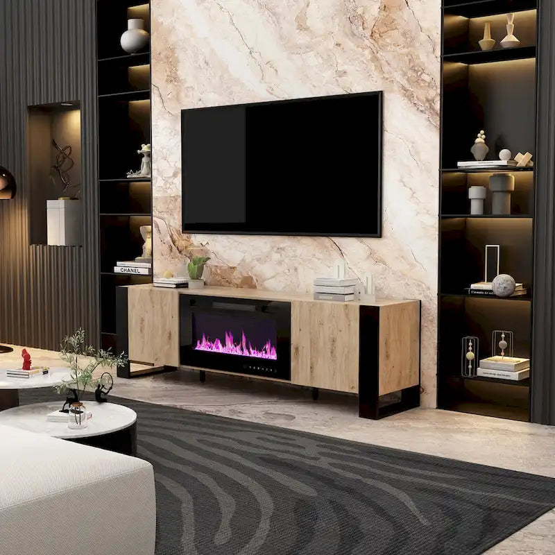Meuble TV et cheminée luxueux avec foyer à LED intégré