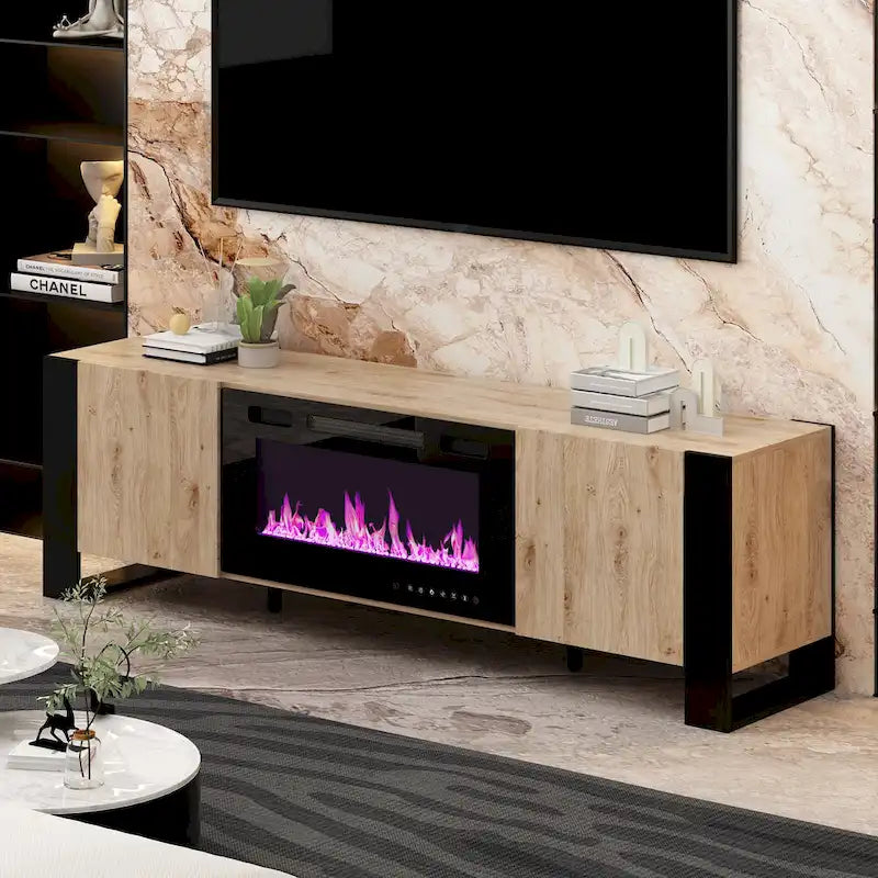 Meuble TV et cheminée luxueux avec foyer à LED intégré