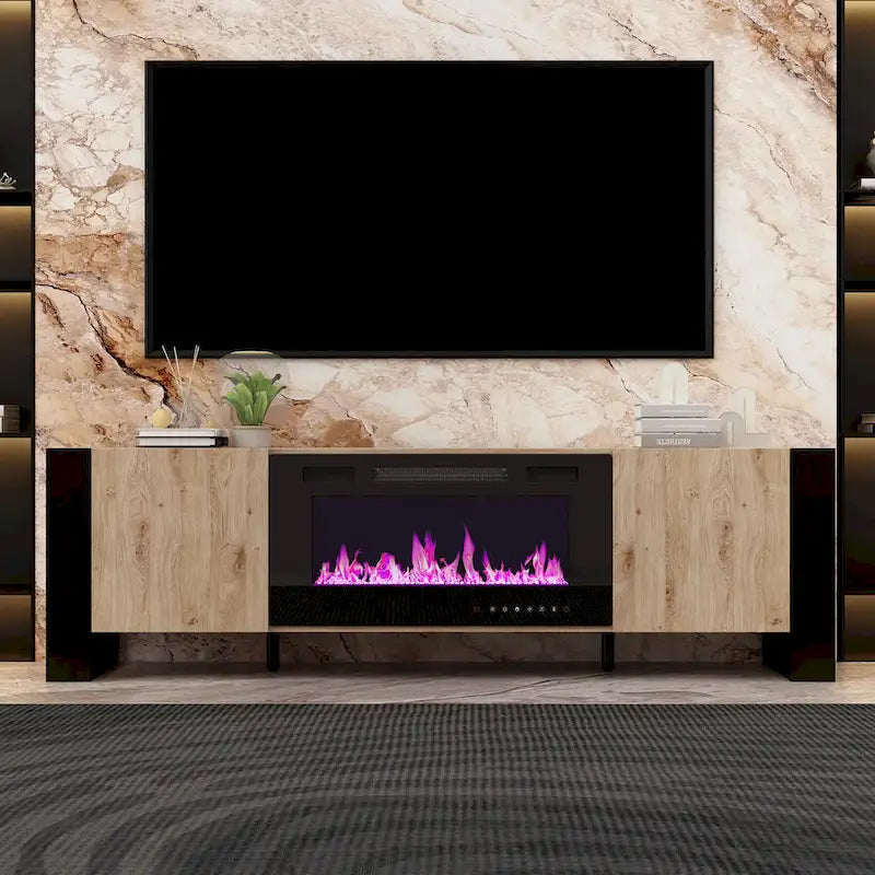 Meuble TV et cheminée luxueux avec foyer à LED intégré