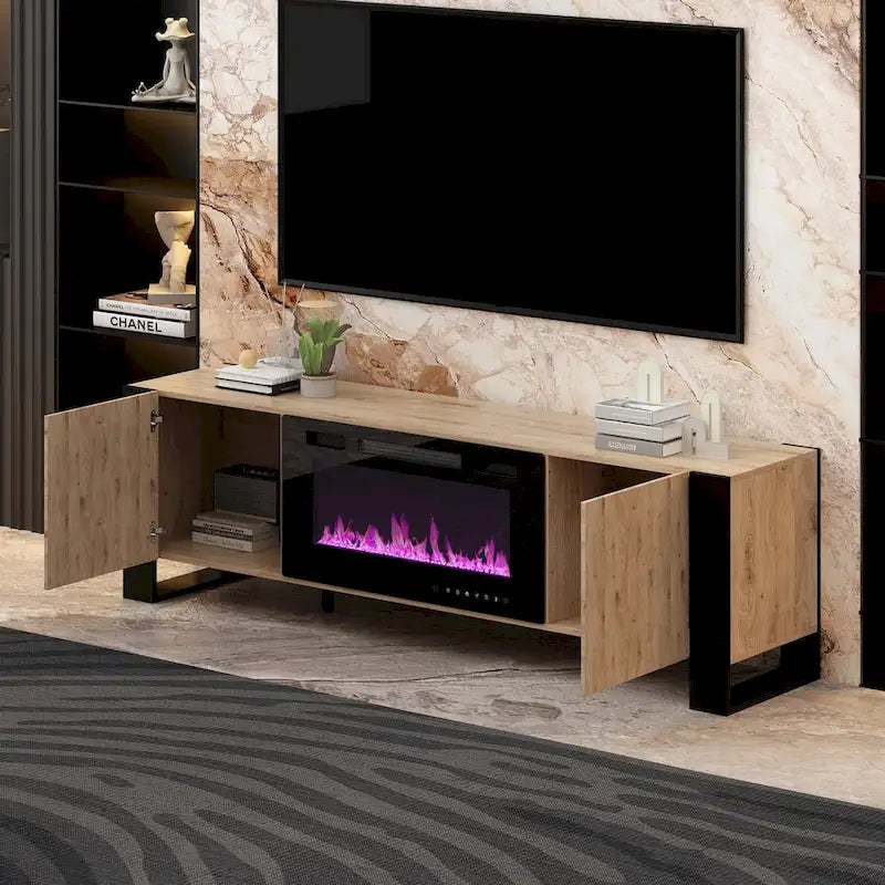 Meuble TV et cheminée luxueux avec foyer à LED intégré