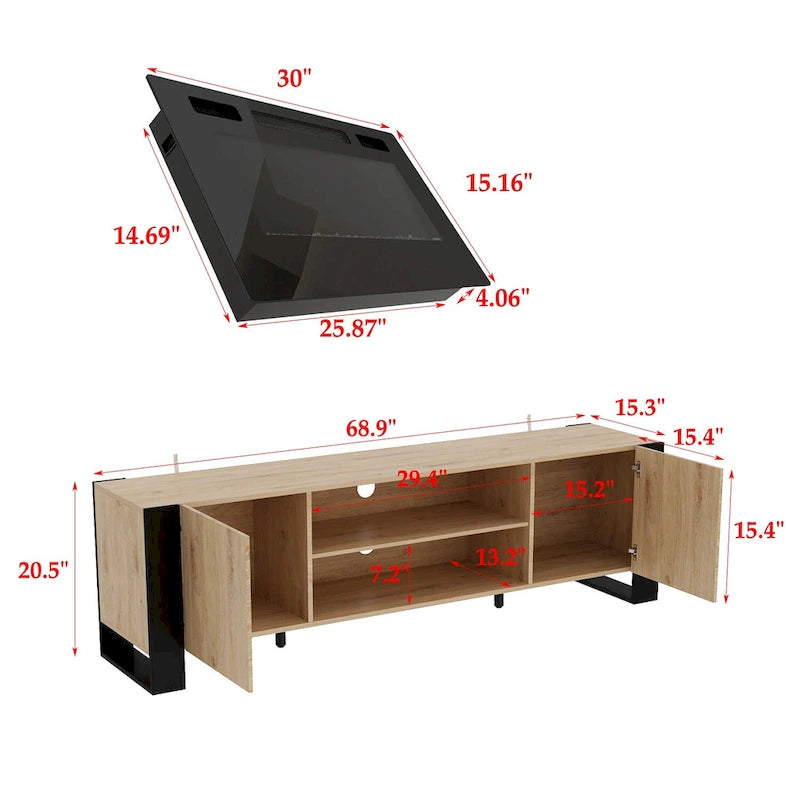 Meuble TV et cheminée luxueux avec foyer à LED intégré
