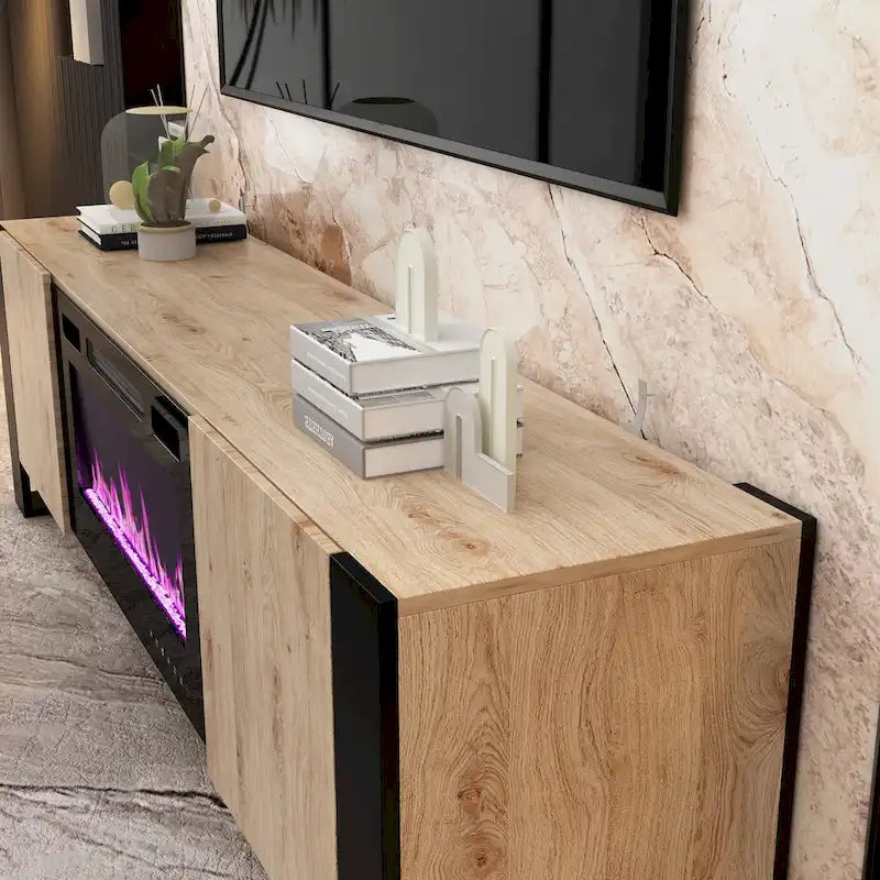 Meuble TV et cheminée luxueux avec foyer à LED intégré