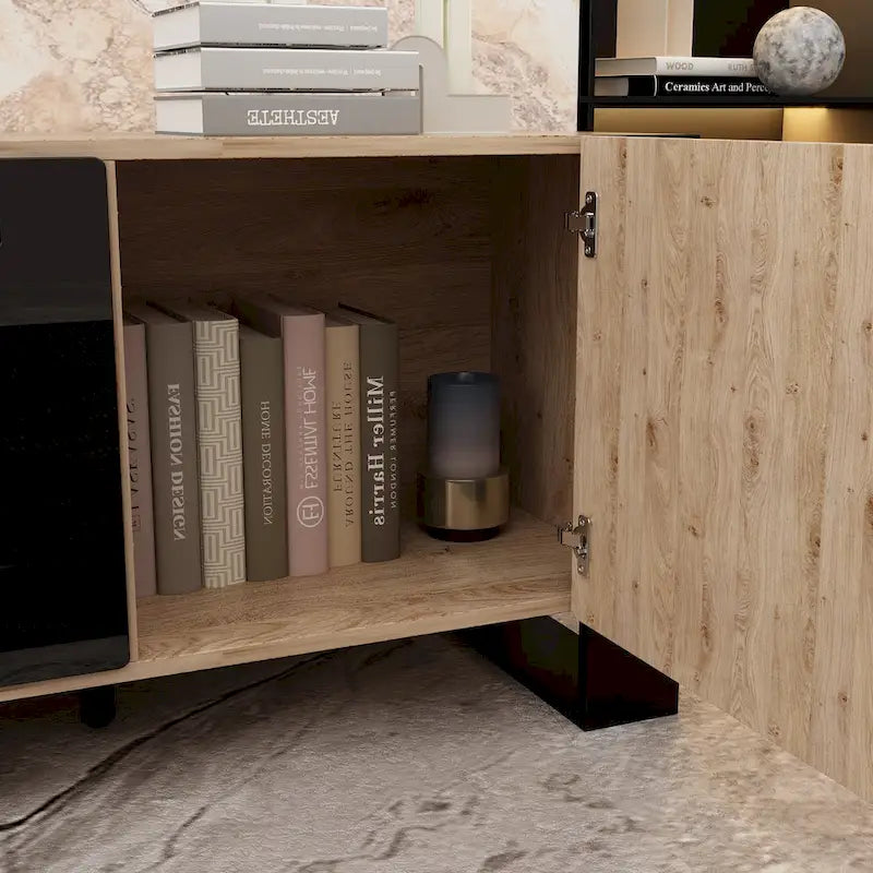 Meuble TV et cheminée luxueux avec foyer à LED intégré