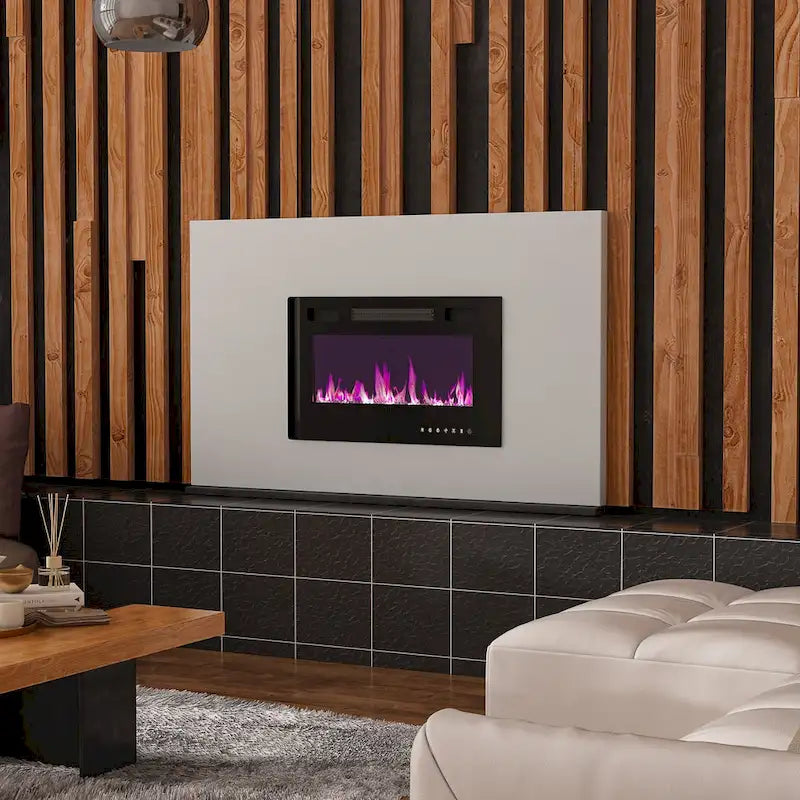 Meuble TV et cheminée luxueux avec foyer à LED intégré