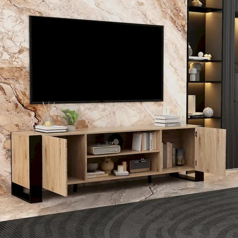 Meuble TV et cheminée luxueux avec foyer à LED intégré