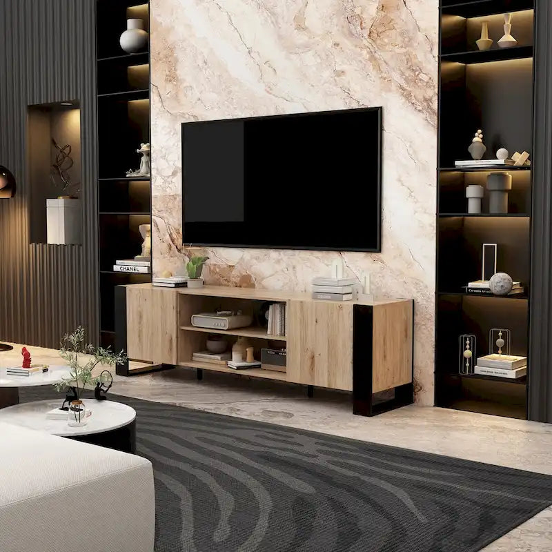Meuble TV et cheminée luxueux avec foyer à LED intégré