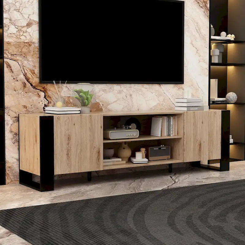 Meuble TV et cheminée luxueux avec foyer à LED intégré