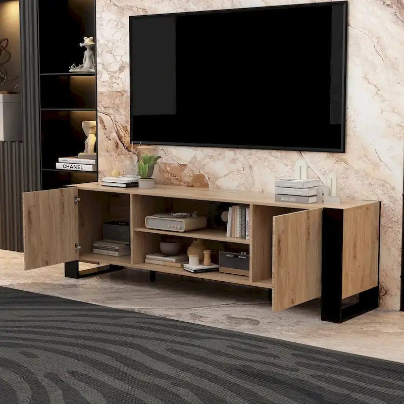 Meuble TV et cheminée luxueux avec foyer à LED intégré