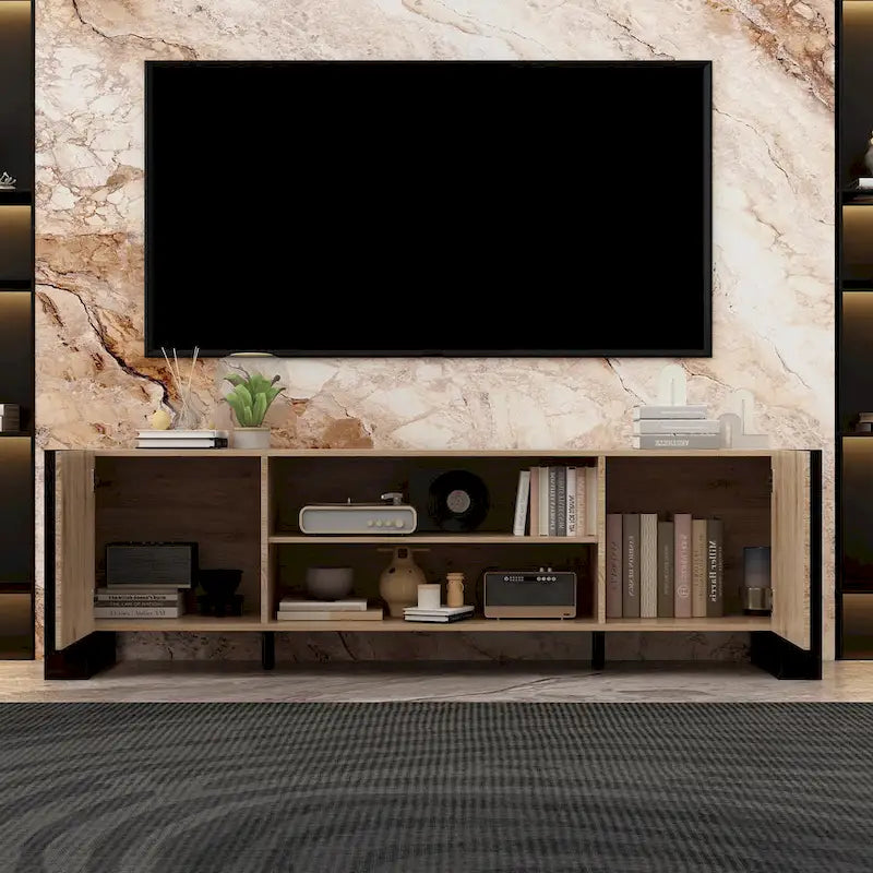 Meuble TV et cheminée luxueux avec foyer à LED intégré