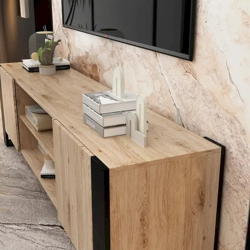 Meuble TV et cheminée luxueux avec foyer à LED intégré