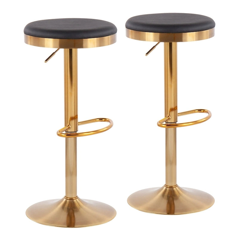 Tabouret de bar en acier doré et cuir blanc