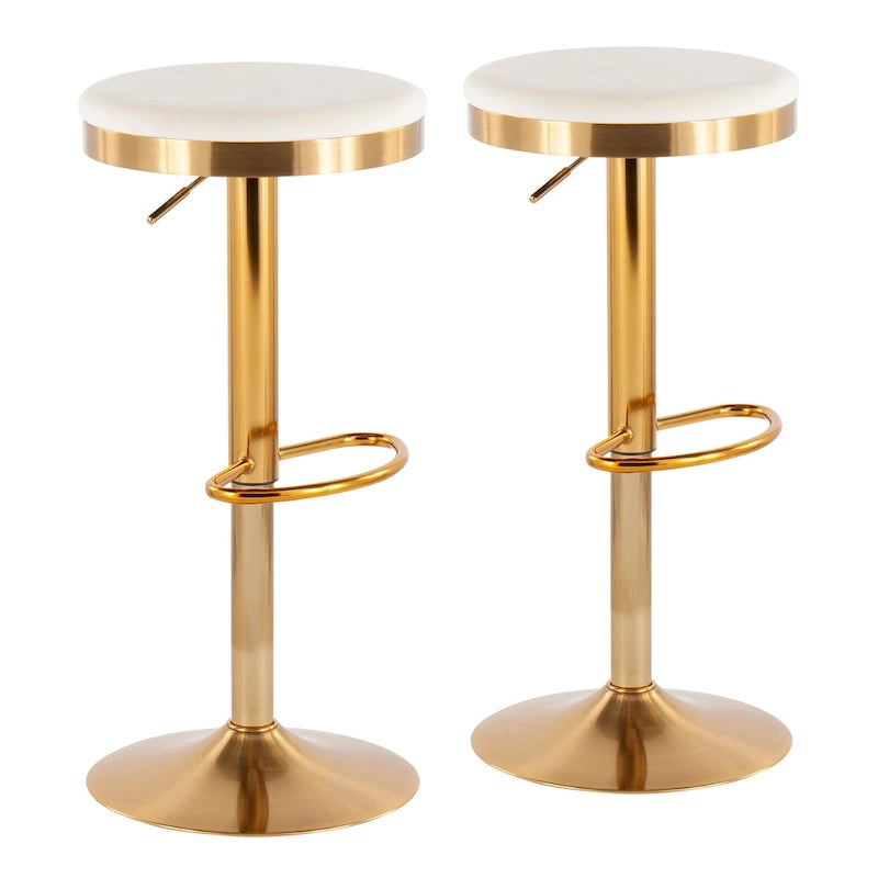 Tabouret de bar en acier doré et cuir blanc