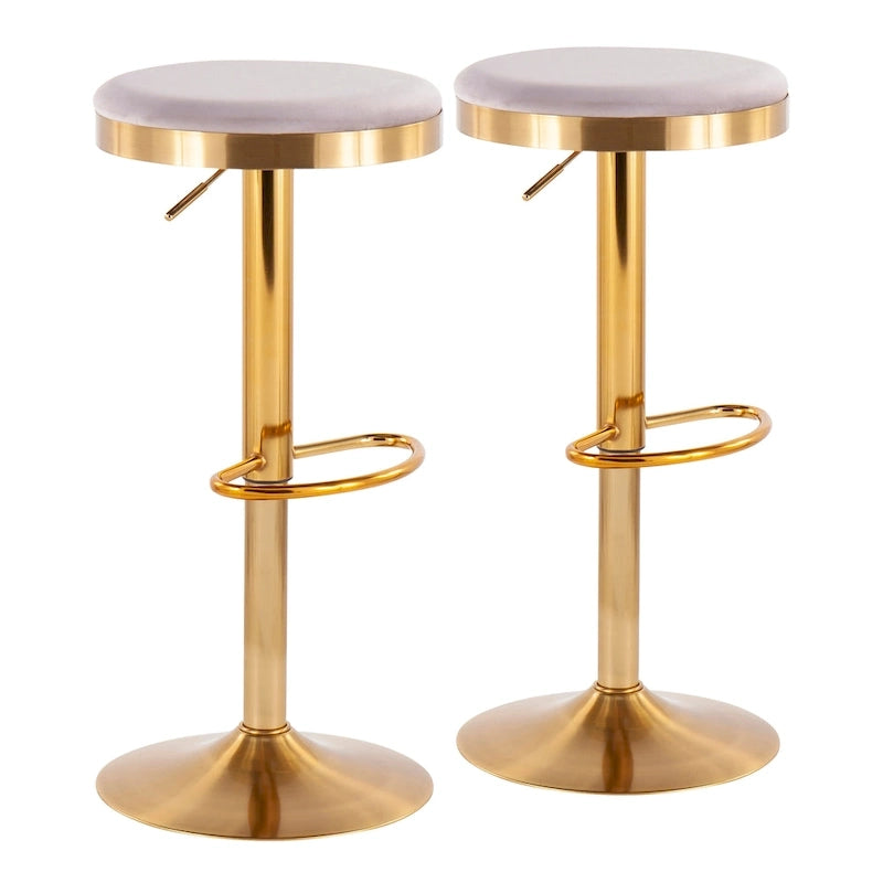 Tabouret de bar en acier doré et cuir blanc