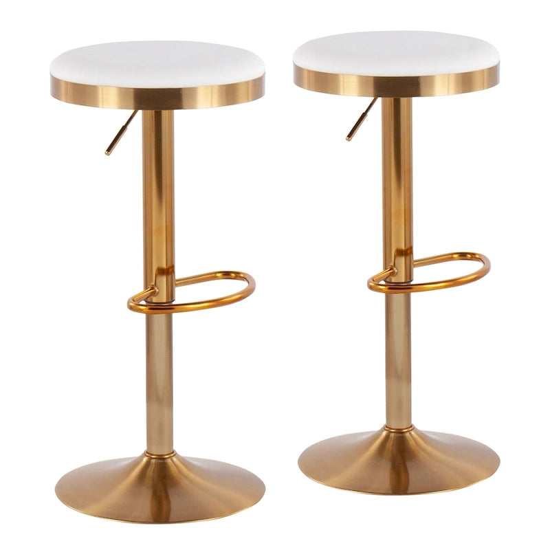 Tabouret de bar en acier doré et cuir blanc