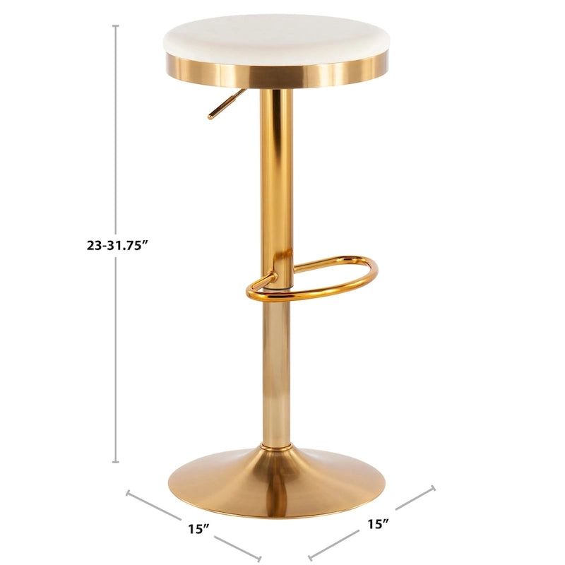Tabouret de bar en acier doré et cuir blanc