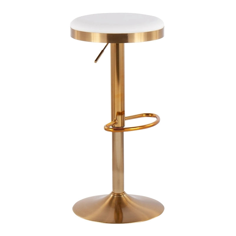 Tabouret de bar en acier doré et cuir blanc