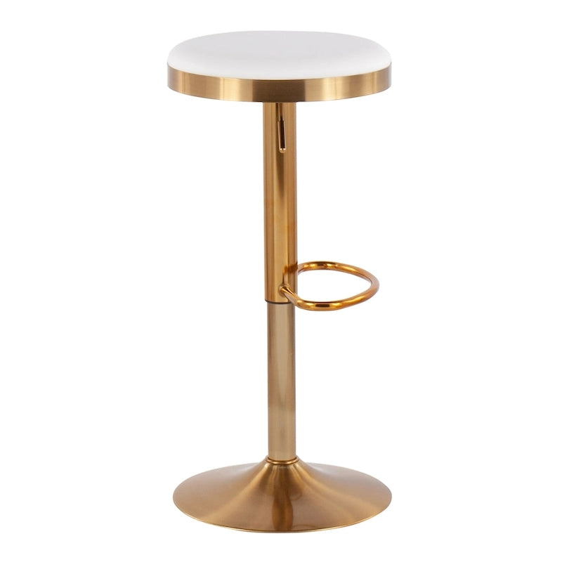 Tabouret de bar en acier doré et cuir blanc